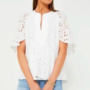 Tuckernuck Finley Flutter Sleeve White Eyelet Top, Size Small